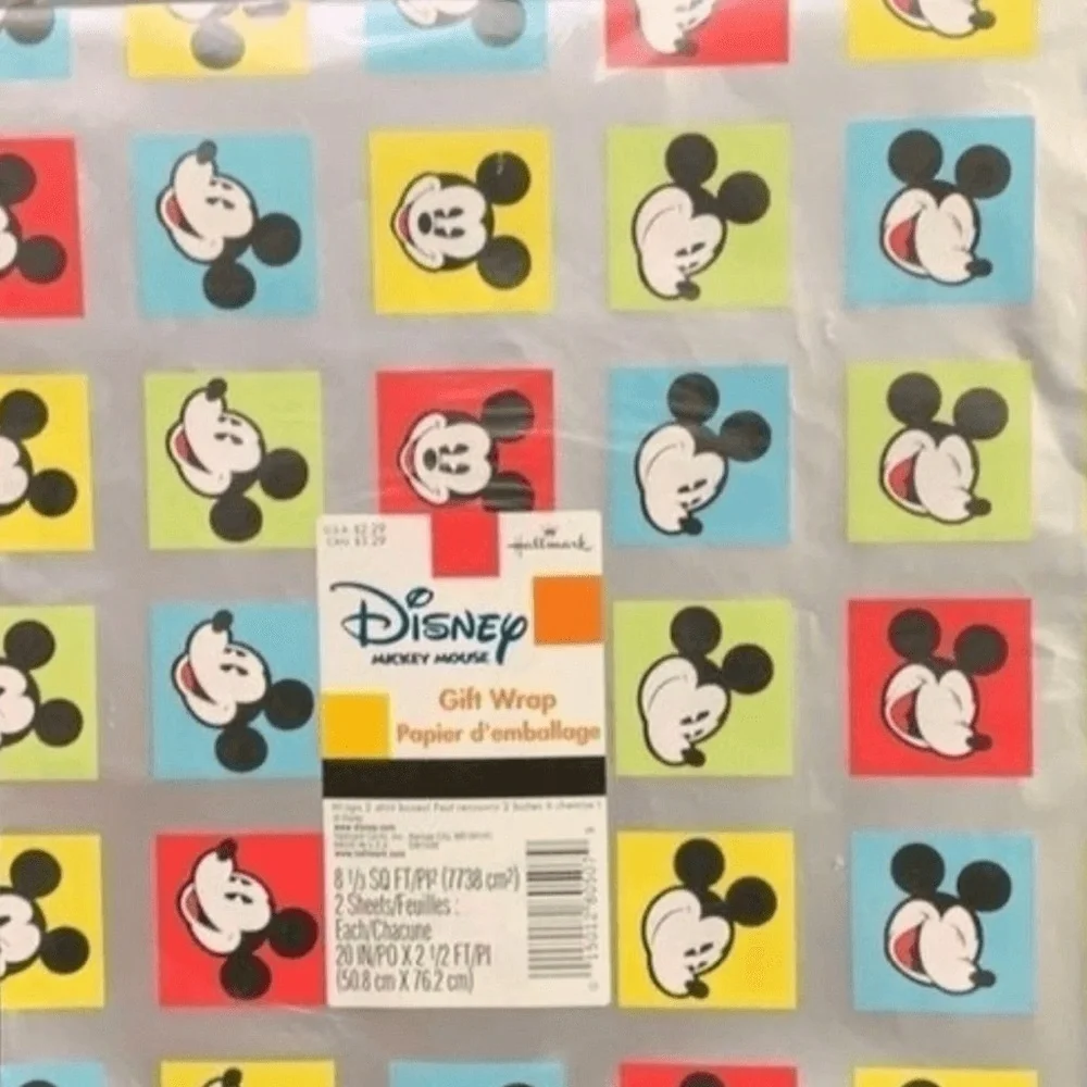 Hallmark Gift Wrap 8.3 Sq Ft Disney Mickey Mouse Colorful Print 2 Sheets USA Fun